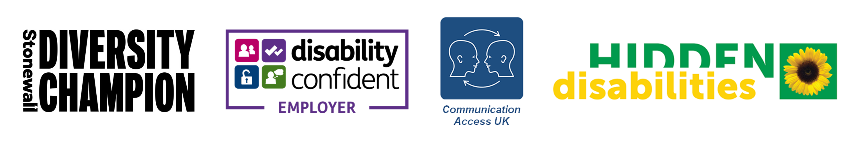Stonewell, Disabiltiy confident-employer, communication access uk, Hidden disabilities logo