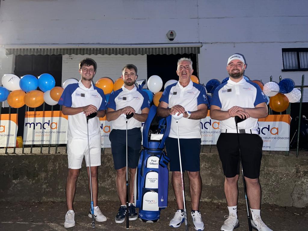 Paul, Max and Lukas Gilbert, with Jamie Gerrard, stood with their golf clubs while taking place in a 72 hole golf fundraiser