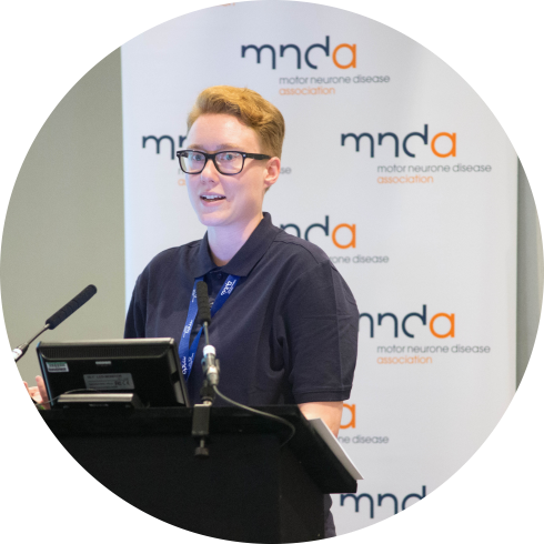 A photo of Heather talking at MND Encourage UK.