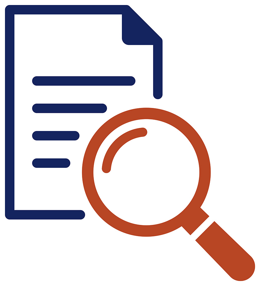 Icon of a magnifying glass looking at a document