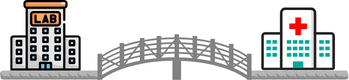 Graphic of a lab joined with a hospital by a bridge