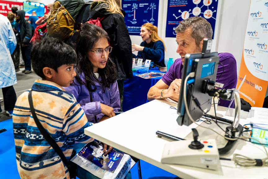 Simon Judge demonstrating eye gaze technology at New Scientist Live