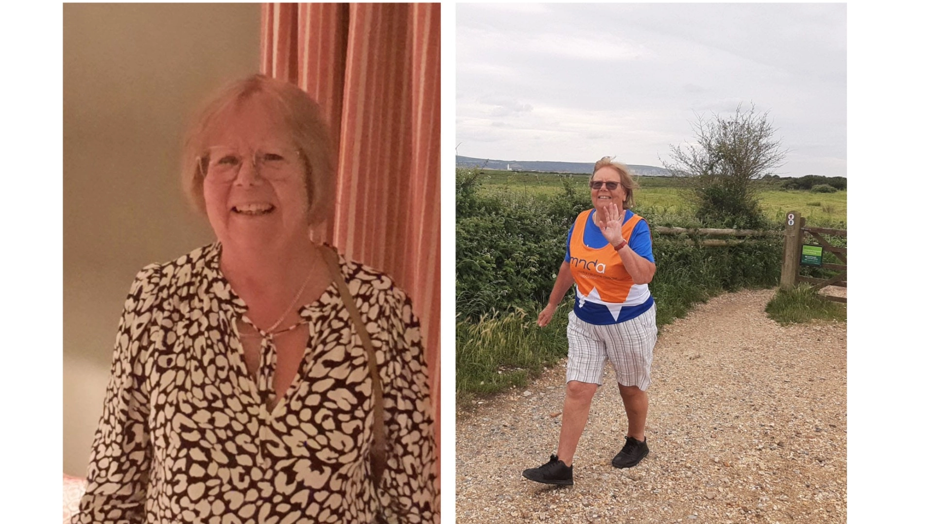Volunteer split image smiling and walking
