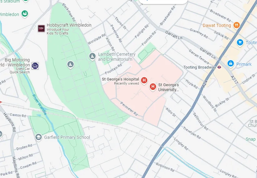 Google Maps of St George's Hospital