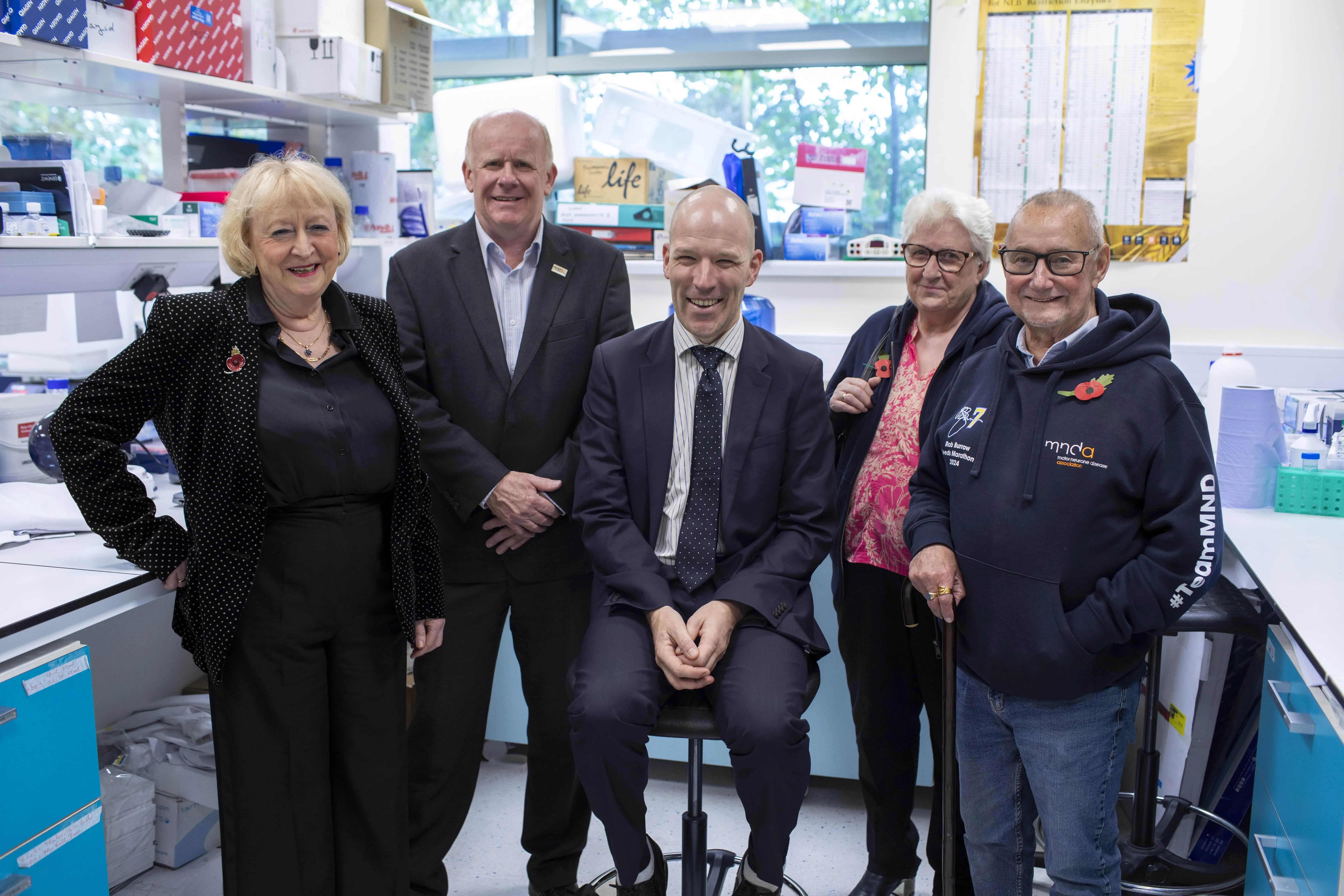 A group shot in the lab featuring Johnathan