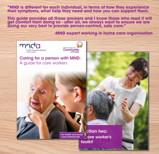 Screenshot of the care worker guide's front of cover, next to a screenshot of one of the guide's page. 