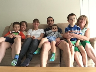 Sarah, her husband and children with her sister Emma and their mum. 