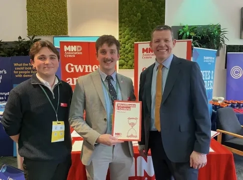 Alex Charilaou, Senior Campaigns Advisor and Arin Gulsen, Senior Policy & Public Affairs Advisor Wales, with Rhun ap Iorwerth, Leader of Plaid Cymru
