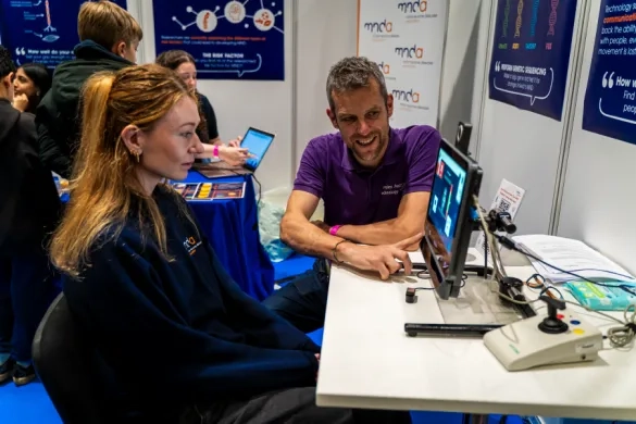 Simon Judge demonstrating eye gaze technology at New Scientist Live
