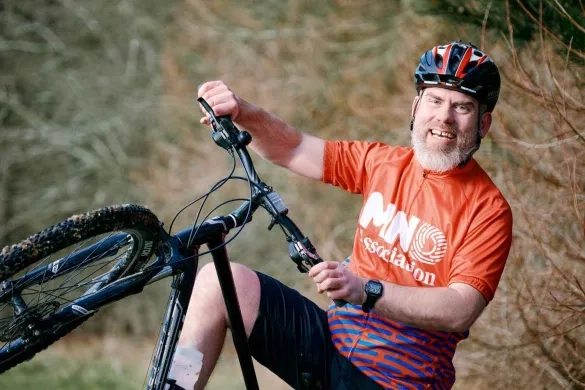 Fundraiser on a bicycle.