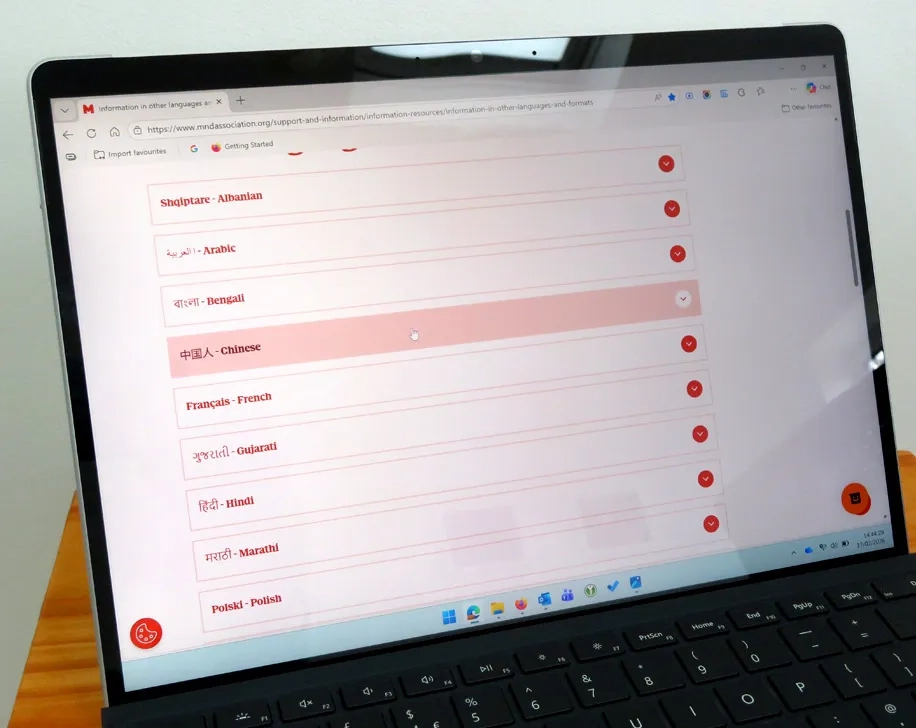 Web page showing resources available in other languages