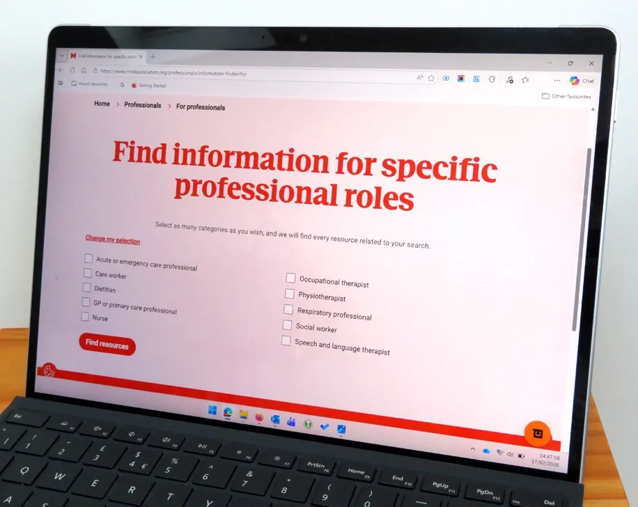 Web page showing the professional info finder