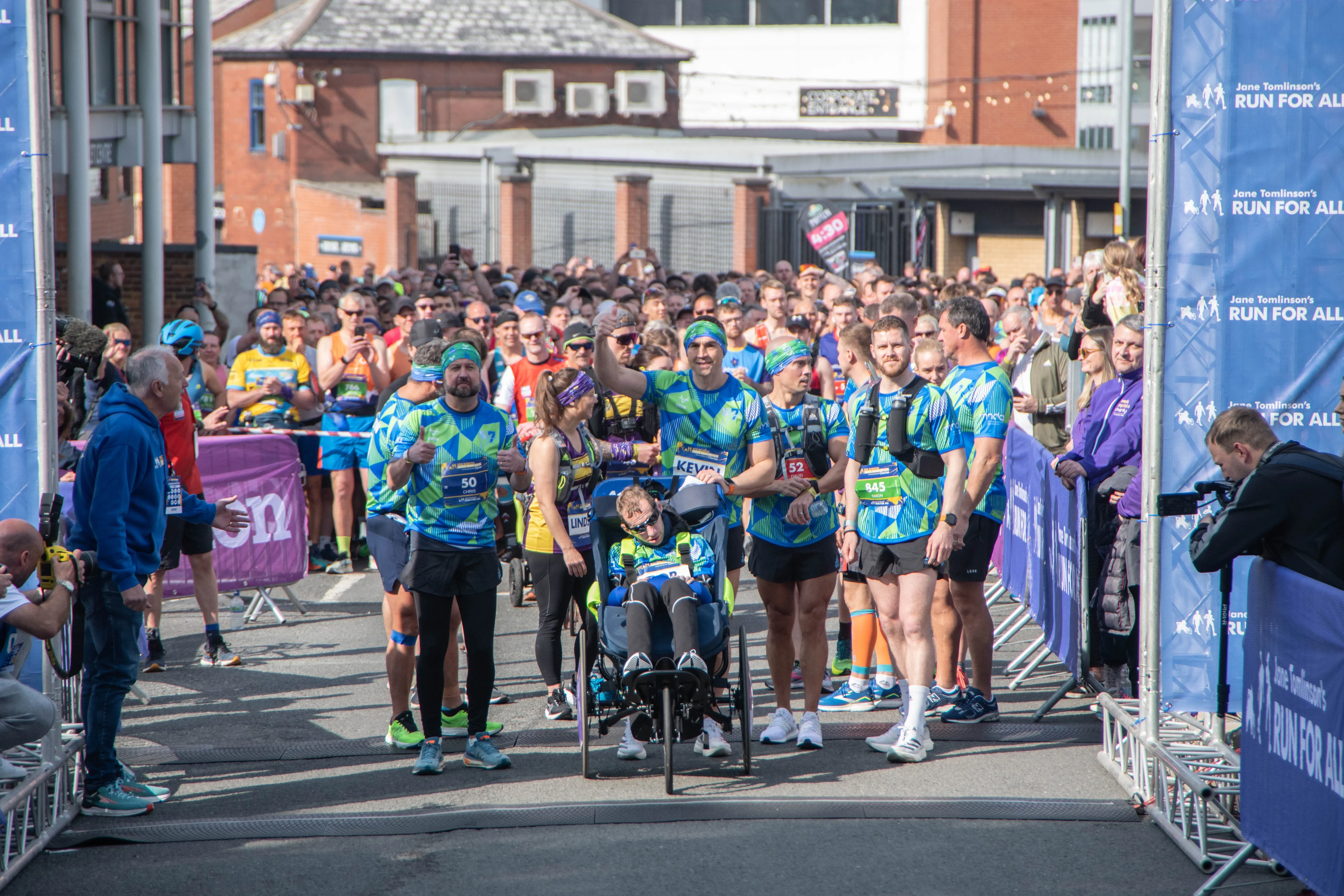 Rob and his team at the start of the inaugural Rob Burrow Leeds Marathon in May 2023