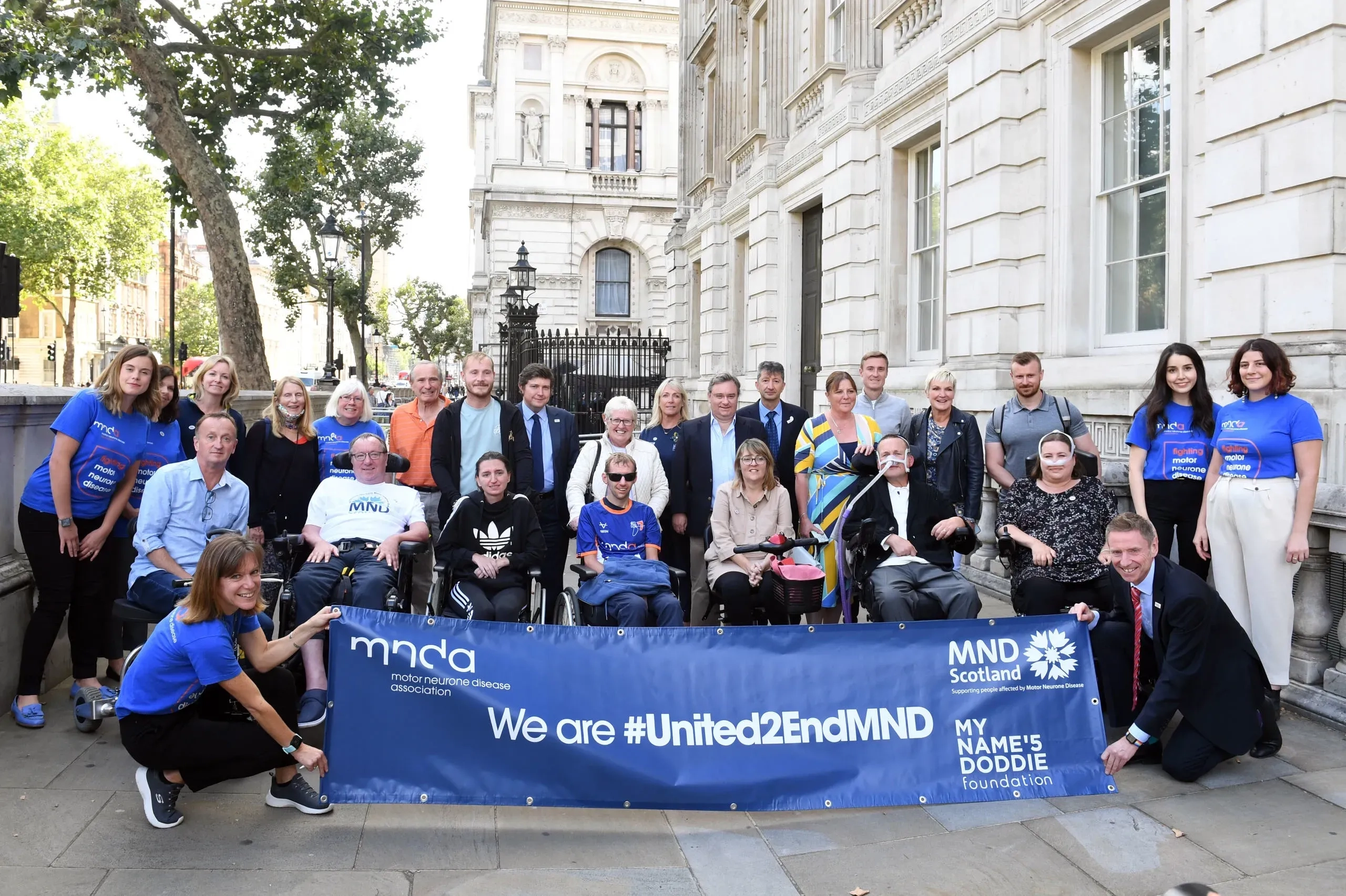 The United 2 End MND campaigners outside Downing Street